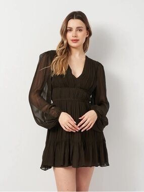 Zara Pleated Mini Dress in Chocolate Brown- Like New
